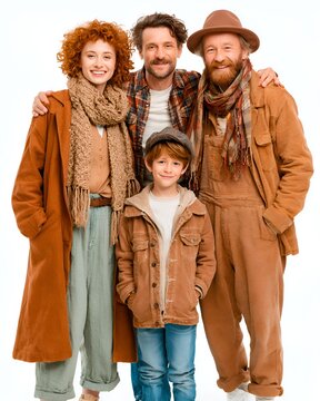 Smiling multi-generational family posing together in warm earthy tones