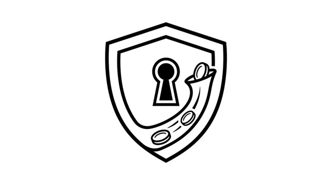 Shield with keyhole and falling coins icon