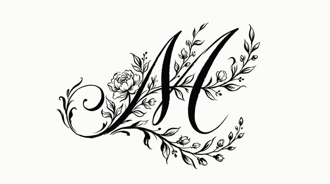 Elegant floral letter m monogram illustration