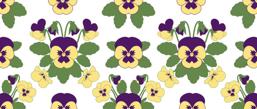 Seamless Pattern With Pansy Flowers On White Background