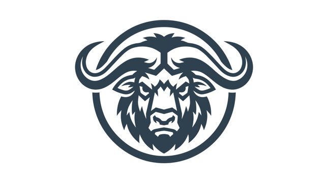 Stylized buffalo head emblem with horns