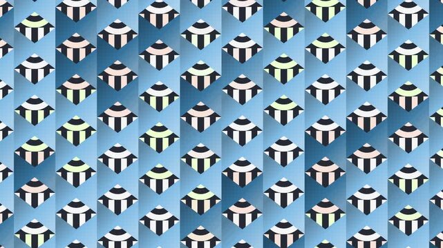 Seamless abstract pattern loop in black, white, sky blue - trendy animated 4K motion background for video editing, social media and presentation