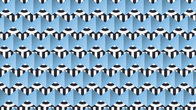 Seamless abstract pattern loop in black, white, sky blue - creative animated 4K motion background for video editing, social media and presentation