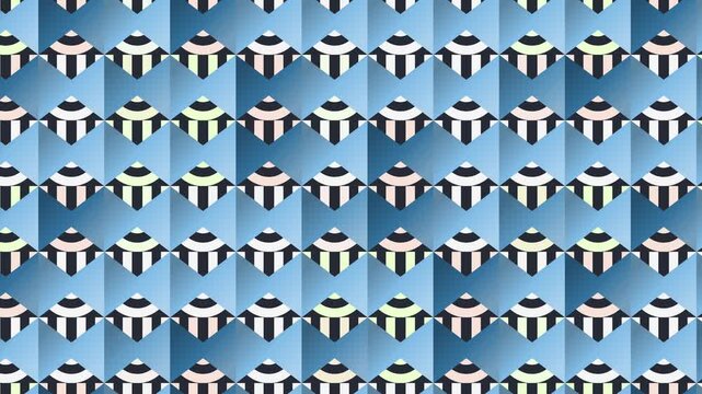 Seamless abstract pattern loop in black, white, sky blue - contemporary animated 4K motion background for video editing, social media and presentation