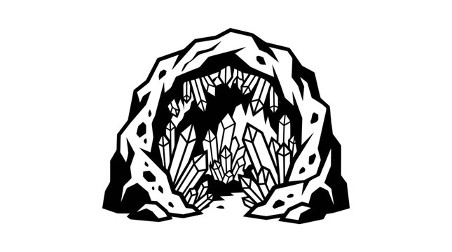 Cave entrance with crystal formations illustration