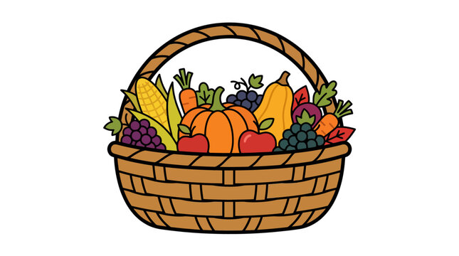 Abundant harvest basket filled with fruits and vegetables