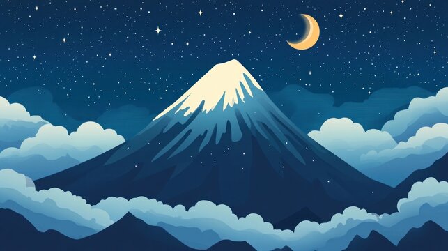 mountain. backgrounds night sky with stars and moon and clouds