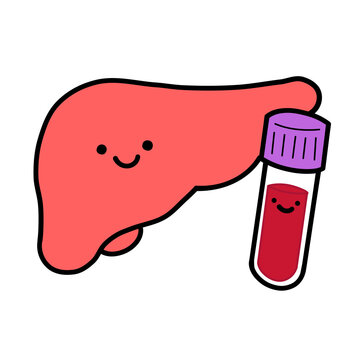 Cute liver character with blood sample tube illustration &ndash; liver function test