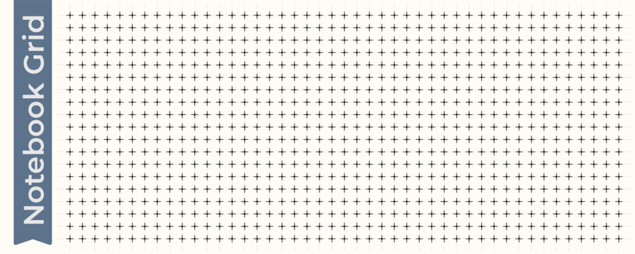 Minimalist notebook grid pattern with fine black lines and cross marks on white paper background.