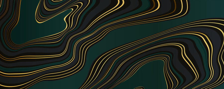 Green texture emerald and gold marble pattern with background art turquoise. Luxury malachite vector and glitter metallic black with ink brush tile.