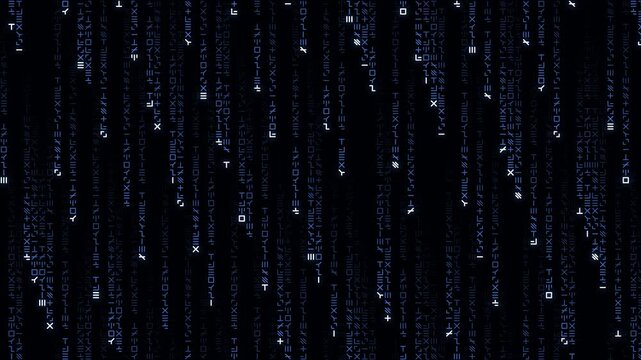 Blue digital code rain. Programming seamless loop.