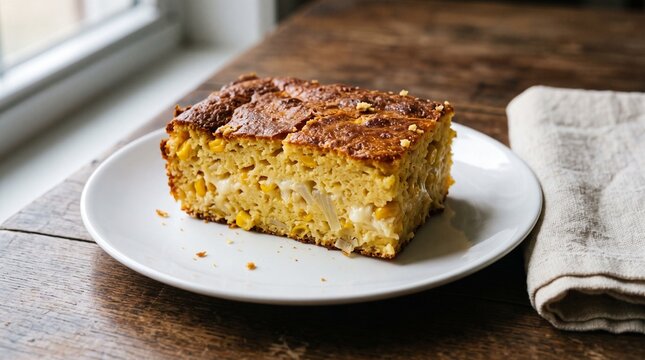 Classic Paraguayan Chipa Guazu Corn Cake Slice on Plate