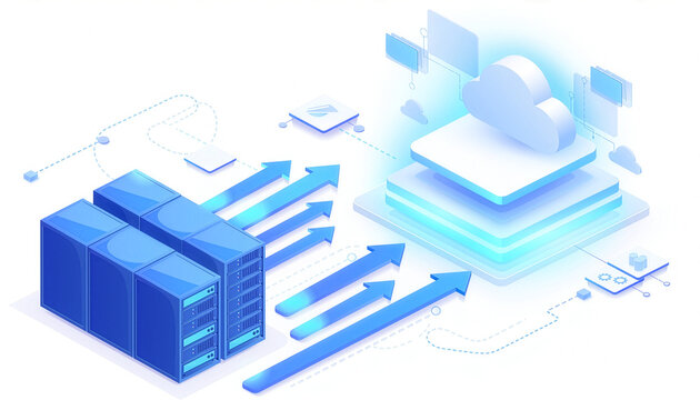 A conceptual illustration showing data migrating from on-premise servers to a glowing