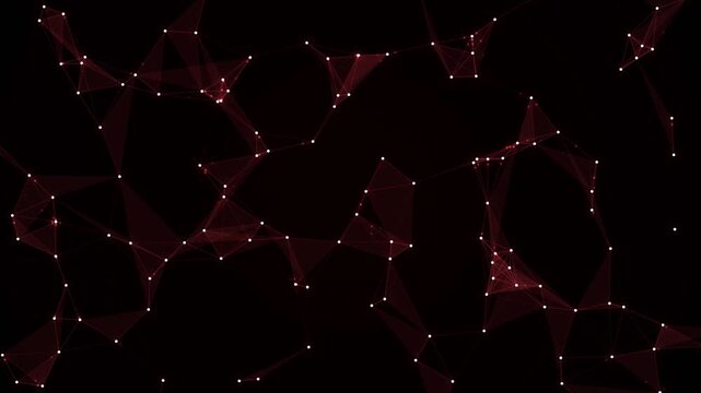 Red connections with glowing nodes. Abstract tech background.