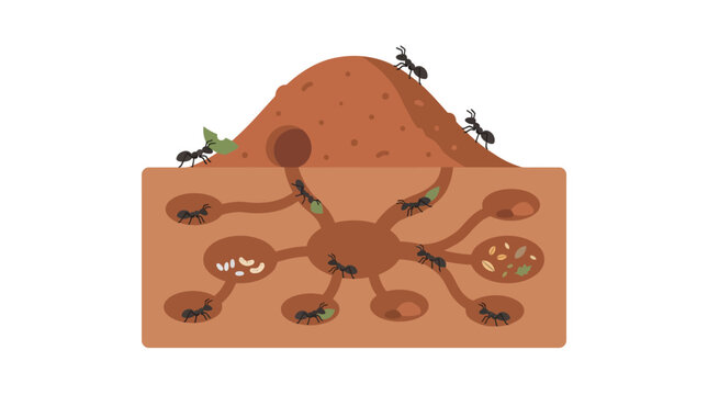 Ant colony underground tunnels illustration
