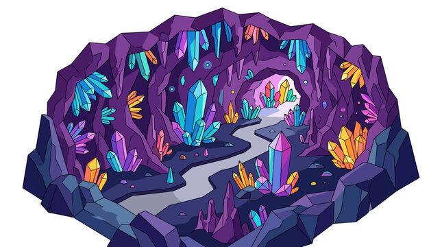 Fantasy crystal cave path with colorful gemstones