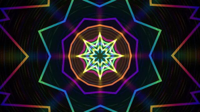 Colorful geometric patterns with a star shape on dark background