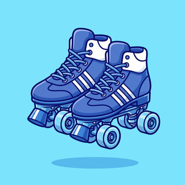 Retro Blue Quad Roller Skates Cartoon Vector Illustration Icon