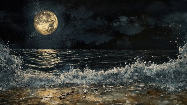 night moon and moonbeam in sea