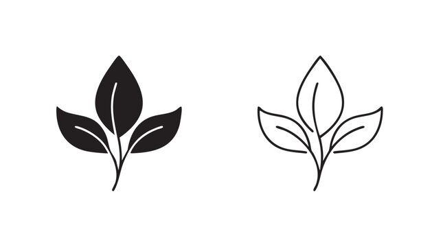 leaf trio black silhouette with line art vector illustration