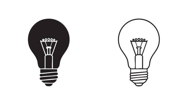 light bulb black silhouette with line art vector illustration