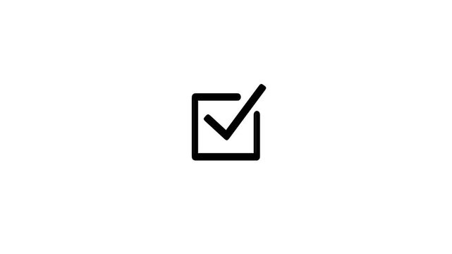 Approval Symbol Animation Square with Tick, Flat Design Check Mark in Square Outline Animation, Check mark animation in a green circle. Isolated on a white background.
