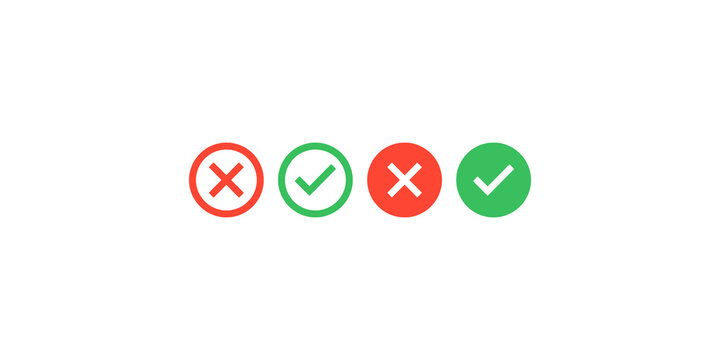 Set of red cross and green check mark icons in circles vector illustration