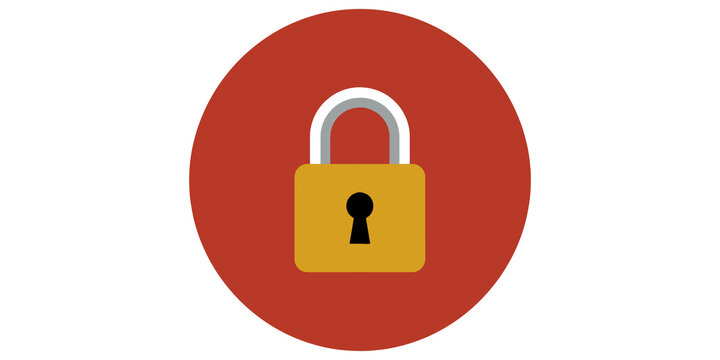 Secure padlock icon on red circle background vector illustration