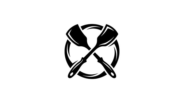 Crossed spatula utensil in circle logo