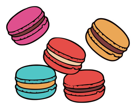 Sweet macaron set colorful French dessert vector. Generative AI