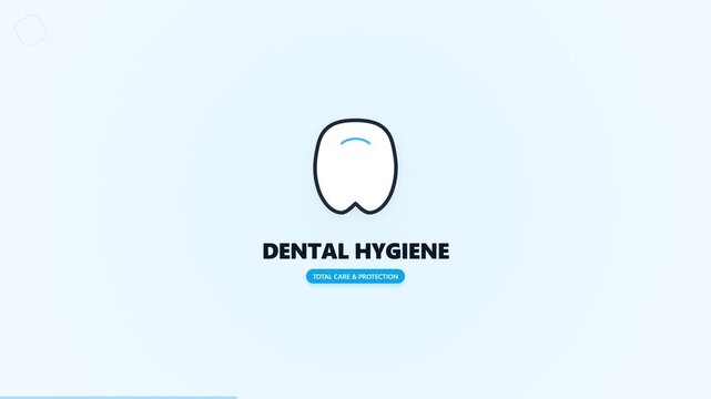 Dental Hygiene Animation Featuring an Outline Tooth Icon and Text Reveal for Total Care and Protection Concept