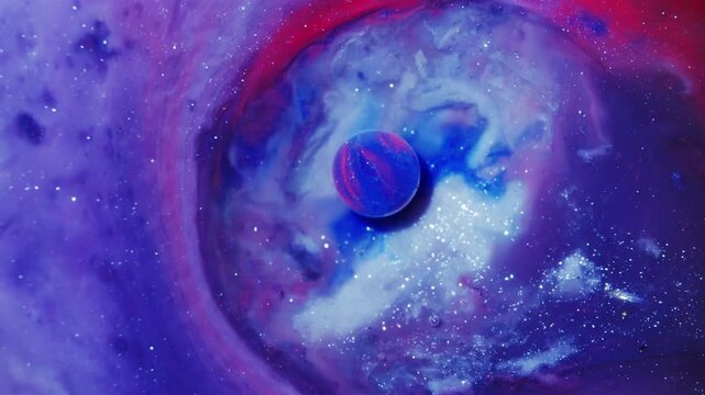 4K Abstract Cosmic Bubble Background. Purple Pink Liquid Galaxy Texture with Glitter, 2160p