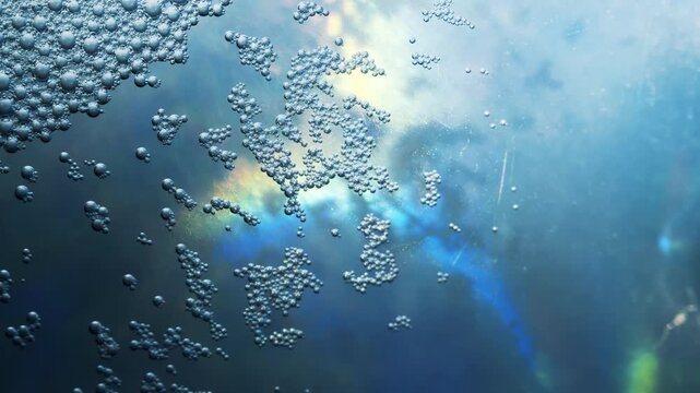 4K Abstract Water Bubbles Background. Blue Liquid Texture with Floating Air Bubbles, 2160p