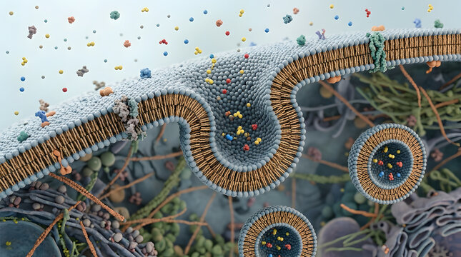 Microscopic view of cell membrane endocytosis process
