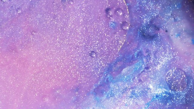 4K Abstract Purple Blue Texture. Shimmering Liquid Background with Glitter and Fluid Art, 2160p