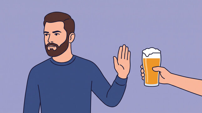 Illustration d&rsquo;un homme refusant un verre de bi&egrave;re