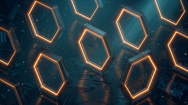 Motif futuriste de cellules hexagonales lumineuses