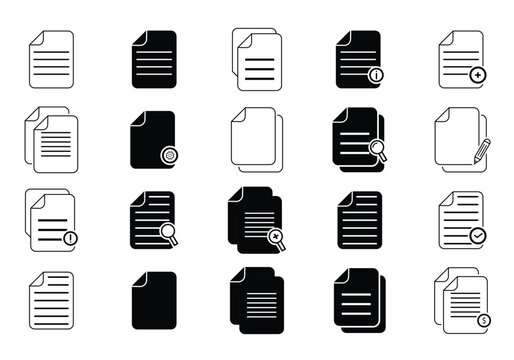 Attach document icon vector icons set in black and blue format 
