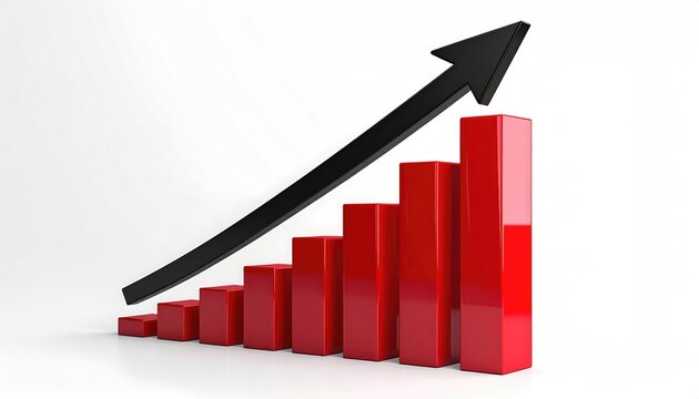 Red bar graph with black arrow shows upward trend (1)