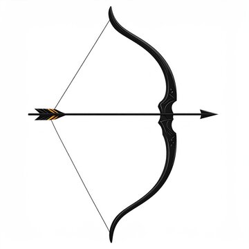 Elegant black recurve bow and arrow, poised for action against white