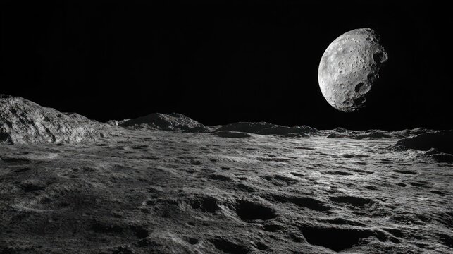 Rocky moon landscape in 3D render