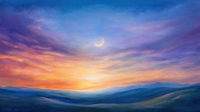 Romantic moon in sky