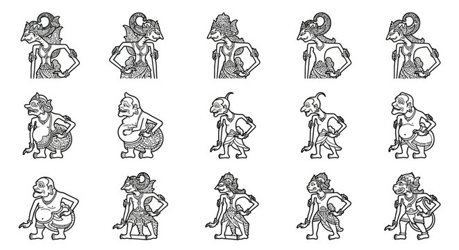 Indonesian Wayang Kulit Characters Illustration