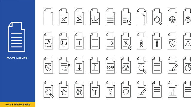 Set of versatile document icons representing file operations and office tasks with document business management administration workflow organization
