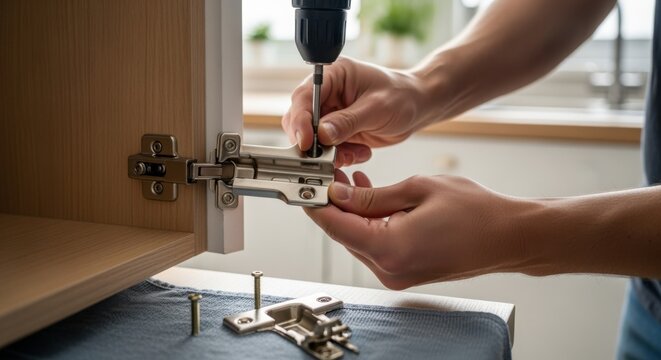 Demonstration of removing an old cabinet hinge and replacing it with a softclose retrofit hinge to upgrade kitchen cabinetry effortlessly.