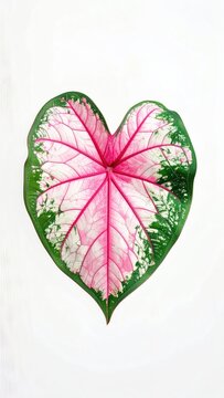 Heart-shaped leaf with vibrant pink veins, white, and green variegated patterns