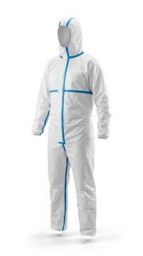White protective hazmat coverall suit with blue seams coverall protective chemical industrial