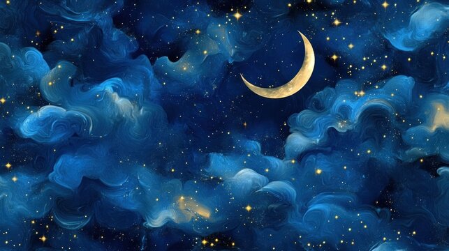seamless image of starry sky with crescent moon