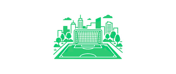 Urban Soccer Field and Cityscape Line Art © jono