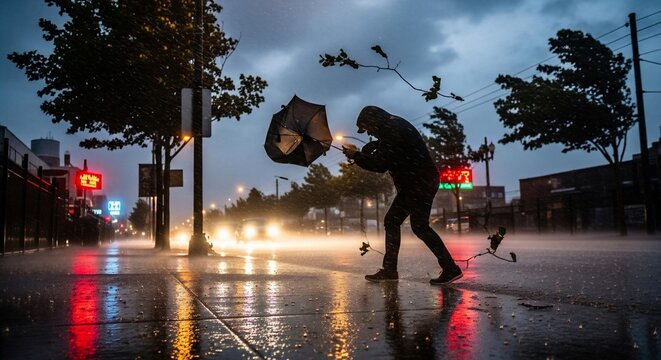 Stormy weather street scene